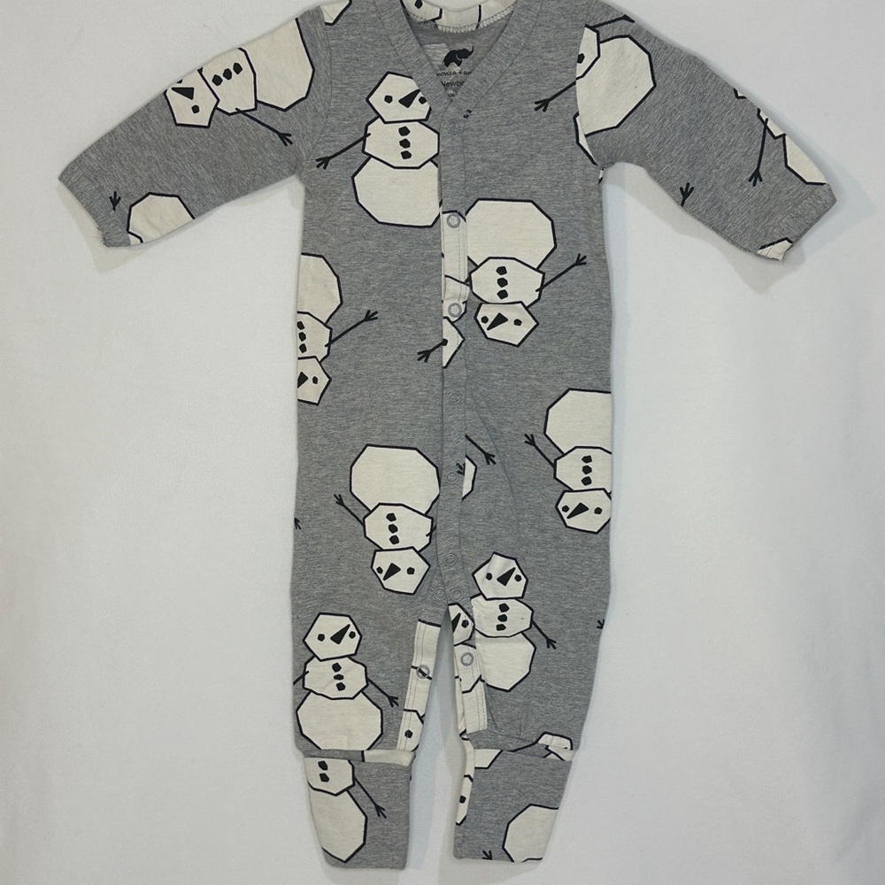 Organic Snowman Print Baby PJs/ Romper